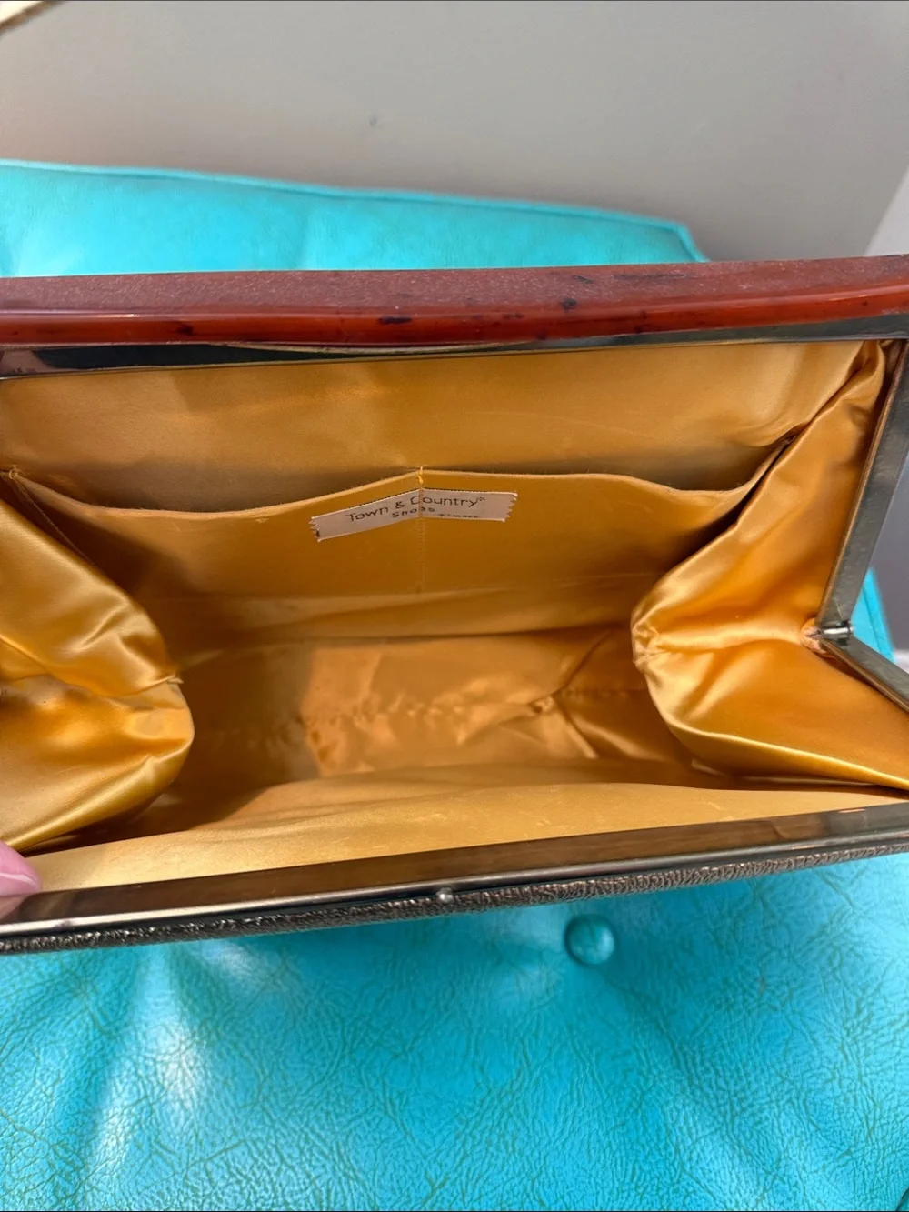 Vintage Town & Country Metallic Gold structured Shoulder Bag Purse mid century